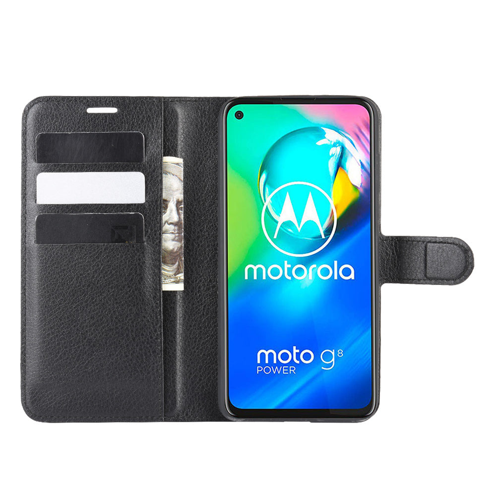 Litchi Skin with Wallet Leather Cover for Motorola Moto G8 Power