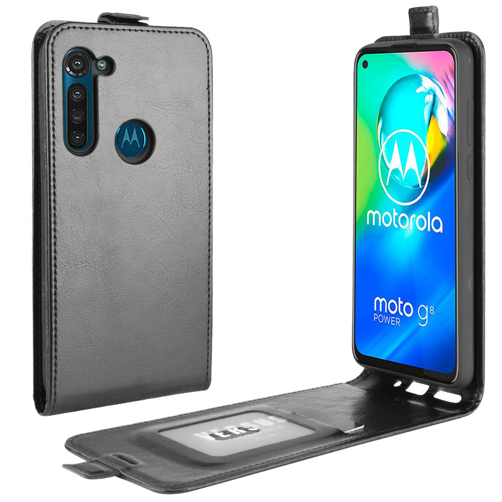 Vertical Flip Crazy Horse Leather with Card Holder Shell for Motorola Moto G8 Power