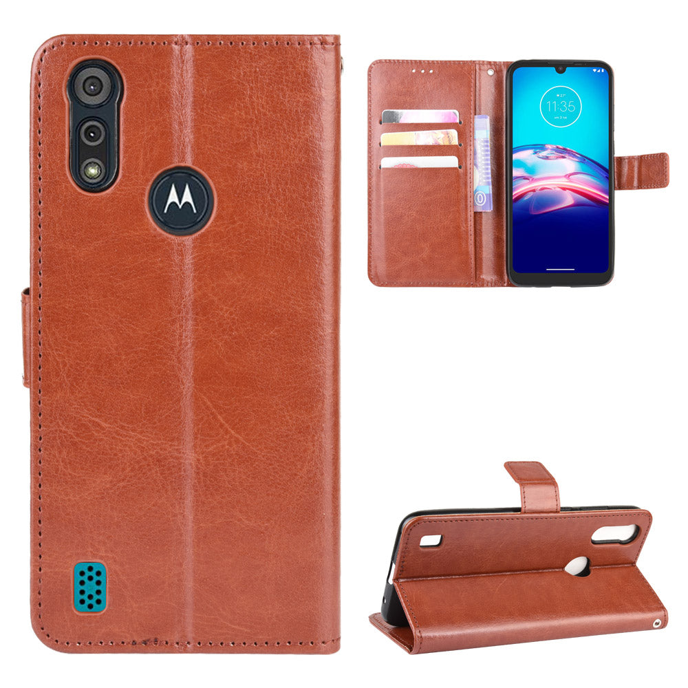 Crazy Horse Texture Wallet Stand Leather Phone Case for Motorola Moto E6s (2020)