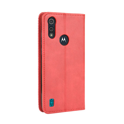 Vintage Style Leather Wallet Stand Phone Shell for Motorola Moto E6s (2020)