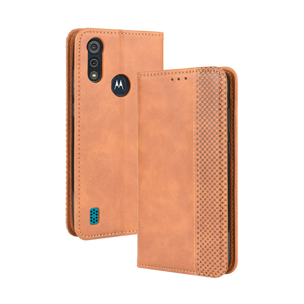 Vintage Style Leather Wallet Stand Phone Shell for Motorola Moto E6s (2020)