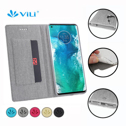 VILI DMX Card Holder Leather Stand Shell Mobile Phone Cover for Motorola Edge Plus