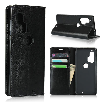 Crazy Horse Skin Genuine Leather Cover for Motorola Edge Plus