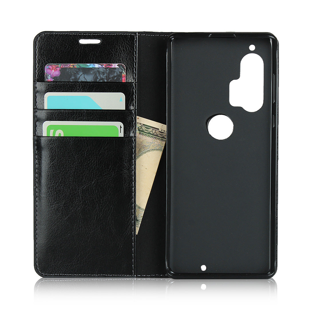 Crazy Horse Skin Genuine Leather Cover for Motorola Edge Plus