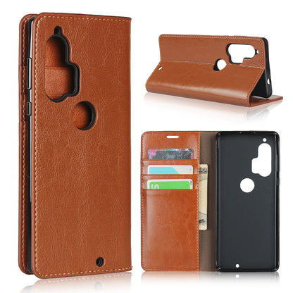 Crazy Horse Skin Genuine Leather Cover for Motorola Edge Plus