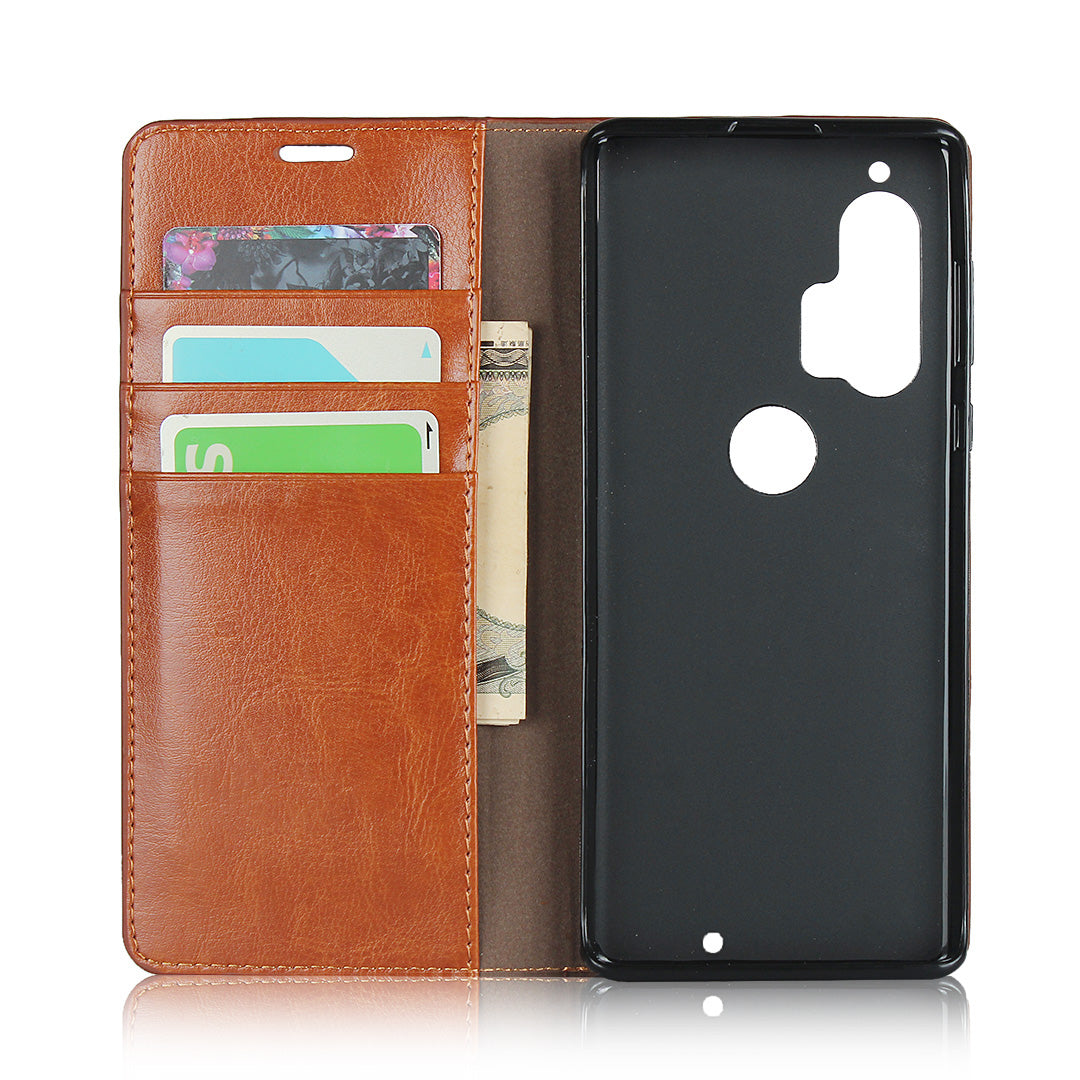 Crazy Horse Skin Genuine Leather Cover for Motorola Edge Plus