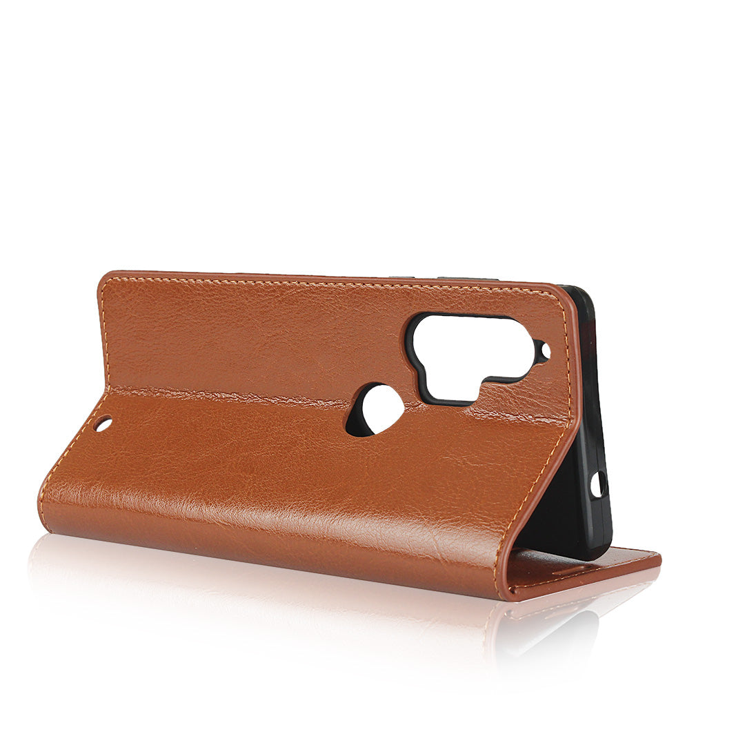 Crazy Horse Skin Genuine Leather Cover for Motorola Edge Plus