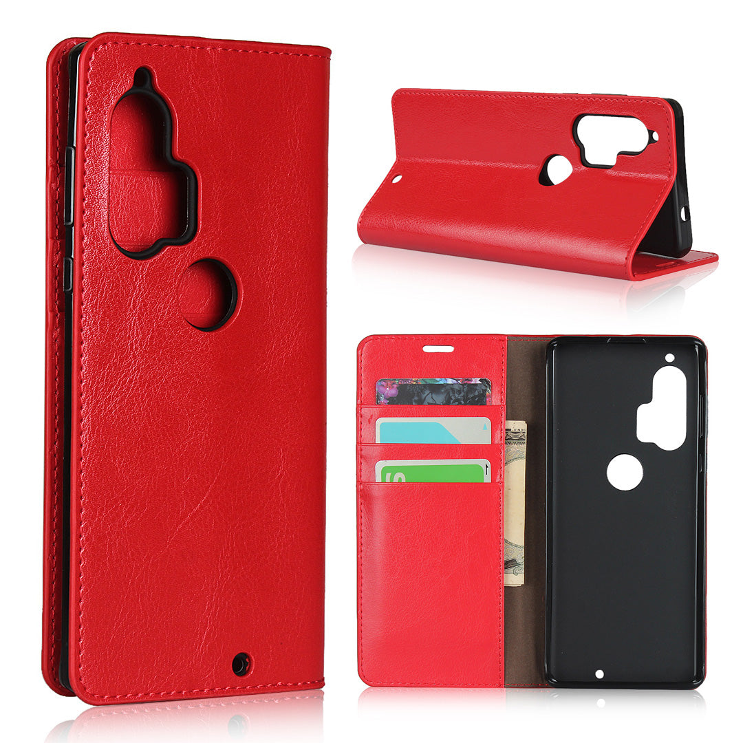 Crazy Horse Skin Genuine Leather Cover for Motorola Edge Plus