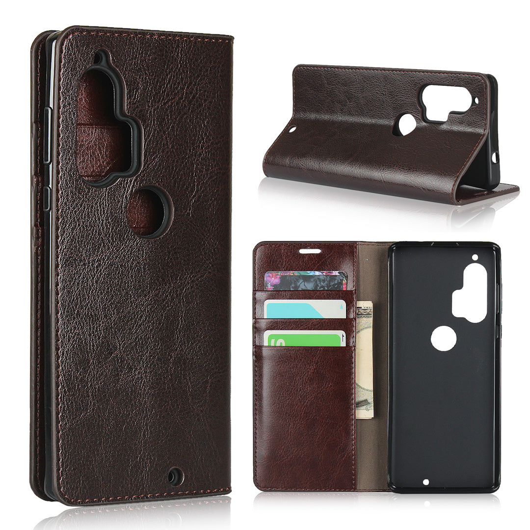 Crazy Horse Skin Genuine Leather Cover for Motorola Edge Plus