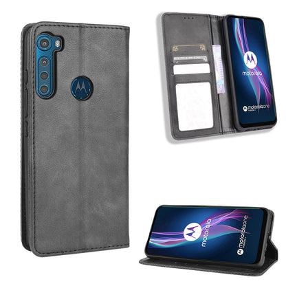 Auto-absorbed Retro Leather Wallet Protective Case for Motorola Moto One Fusion Plus