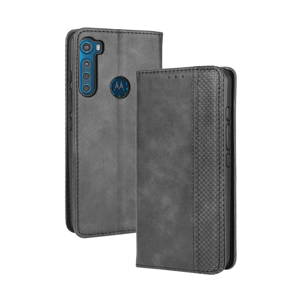 Auto-absorbed Retro Leather Wallet Protective Case for Motorola Moto One Fusion Plus