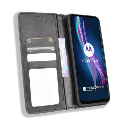 Auto-absorbed Retro Leather Wallet Protective Case for Motorola Moto One Fusion Plus