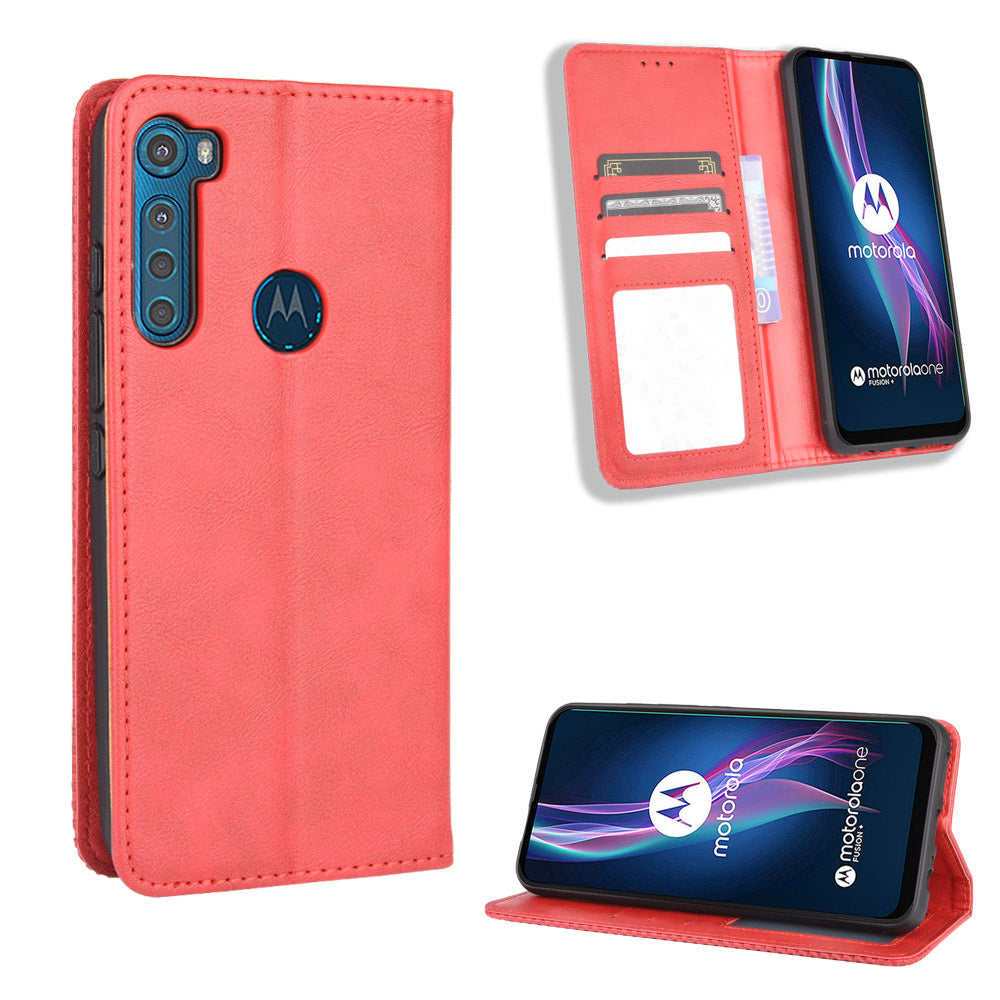 Auto-absorbed Retro Leather Wallet Protective Case for Motorola Moto One Fusion Plus