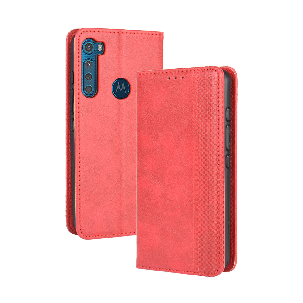 Auto-absorbed Retro Leather Wallet Protective Case for Motorola Moto One Fusion Plus