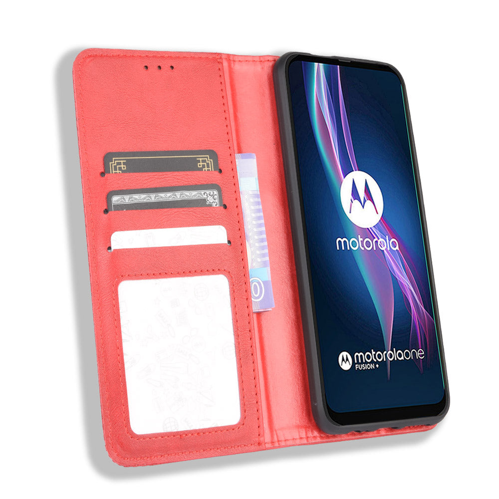 Auto-absorbed Retro Leather Wallet Protective Case for Motorola Moto One Fusion Plus