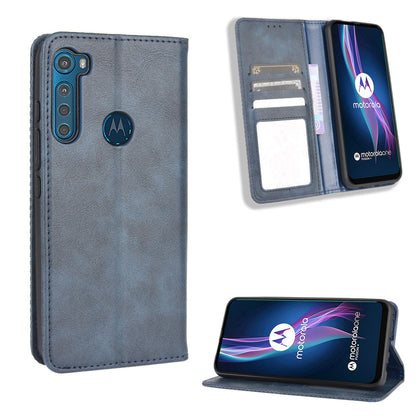 Auto-absorbed Retro Leather Wallet Protective Case for Motorola Moto One Fusion Plus