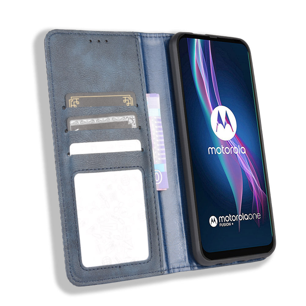 Auto-absorbed Retro Leather Wallet Protective Case for Motorola Moto One Fusion Plus