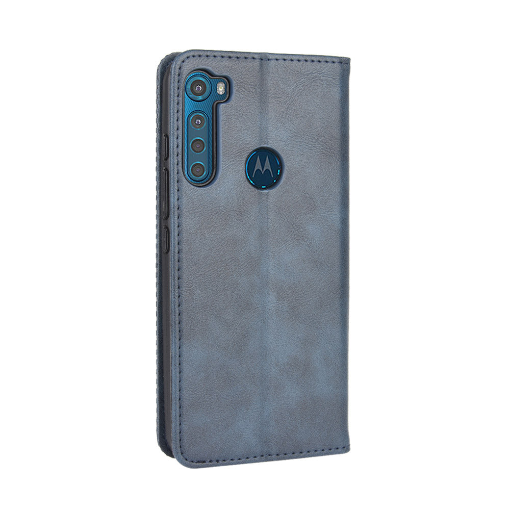 Auto-absorbed Retro Leather Wallet Protective Case for Motorola Moto One Fusion Plus