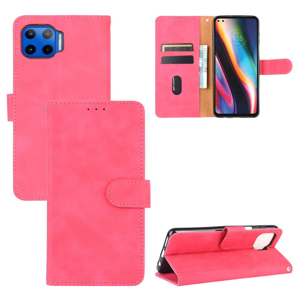 Skin-touch Wallet Stand Leather Flip Cover for Motorola Moto G 5G Plus