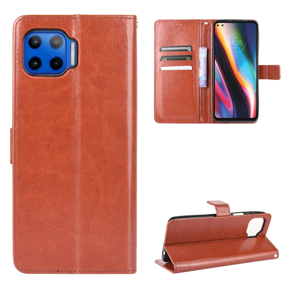 Crazy Horse Texture Wallet Stand Leather Phone Cover for Motorola Moto G 5G Plus