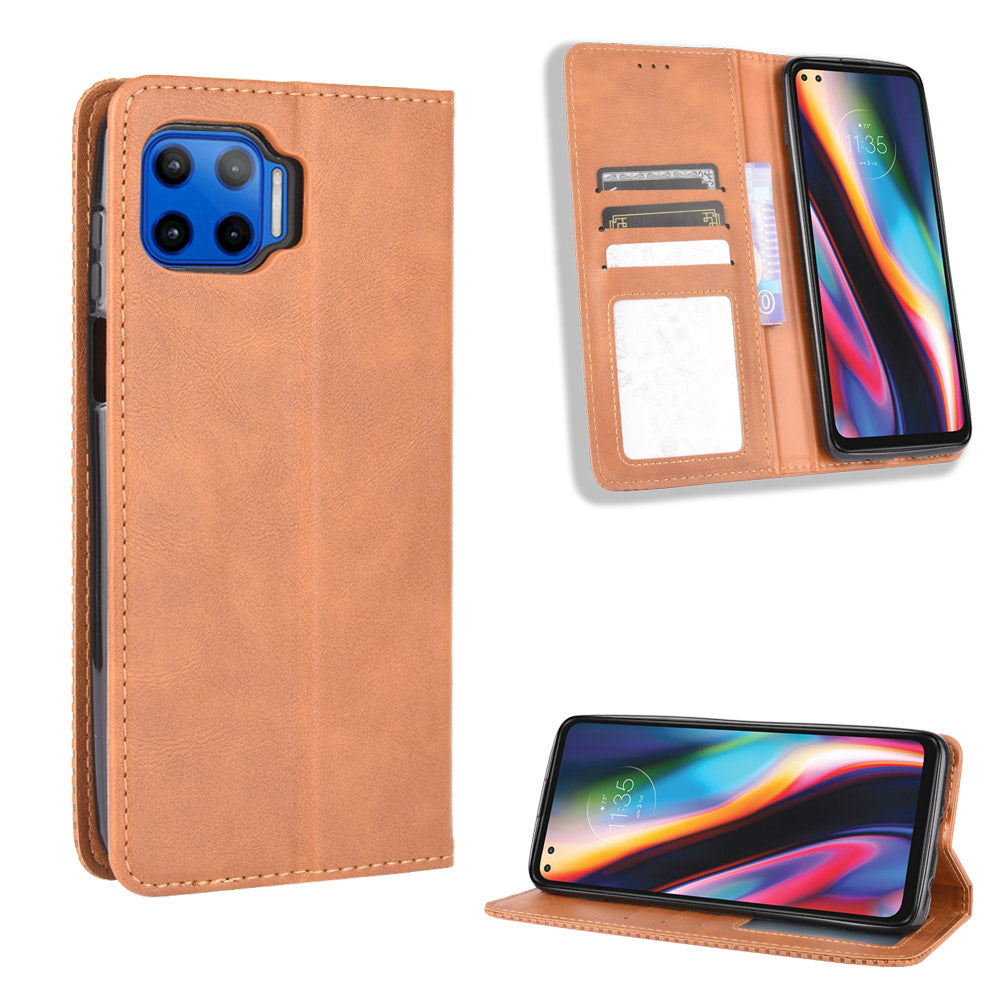 Vintage Style Leather Wallet Stand Case for Motorola Moto G 5G Plus