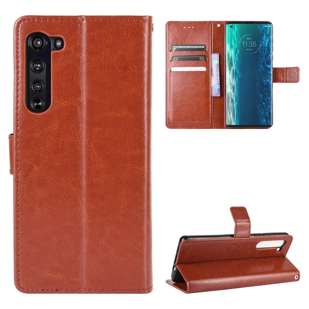 Crazy Horse PU Leather Wallet Stand Case for Motorola Edge