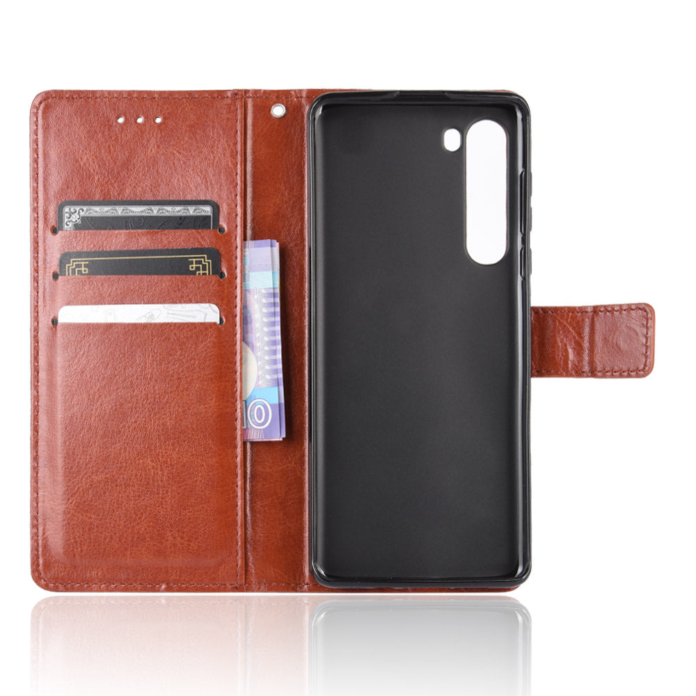 Crazy Horse PU Leather Wallet Stand Case for Motorola Edge