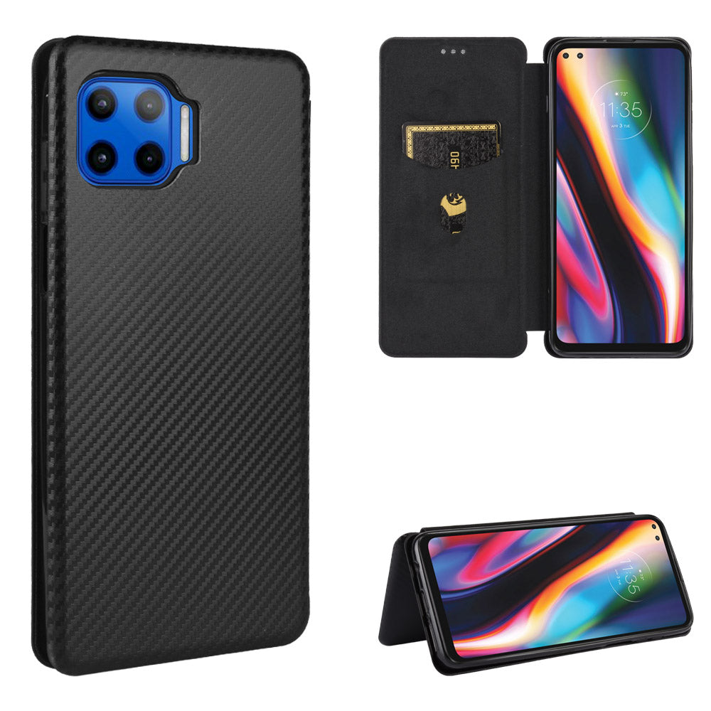 Auto-absorbed Carbon Fiber Texture Stand Leather Case for Motorola Moto G 5G Plus