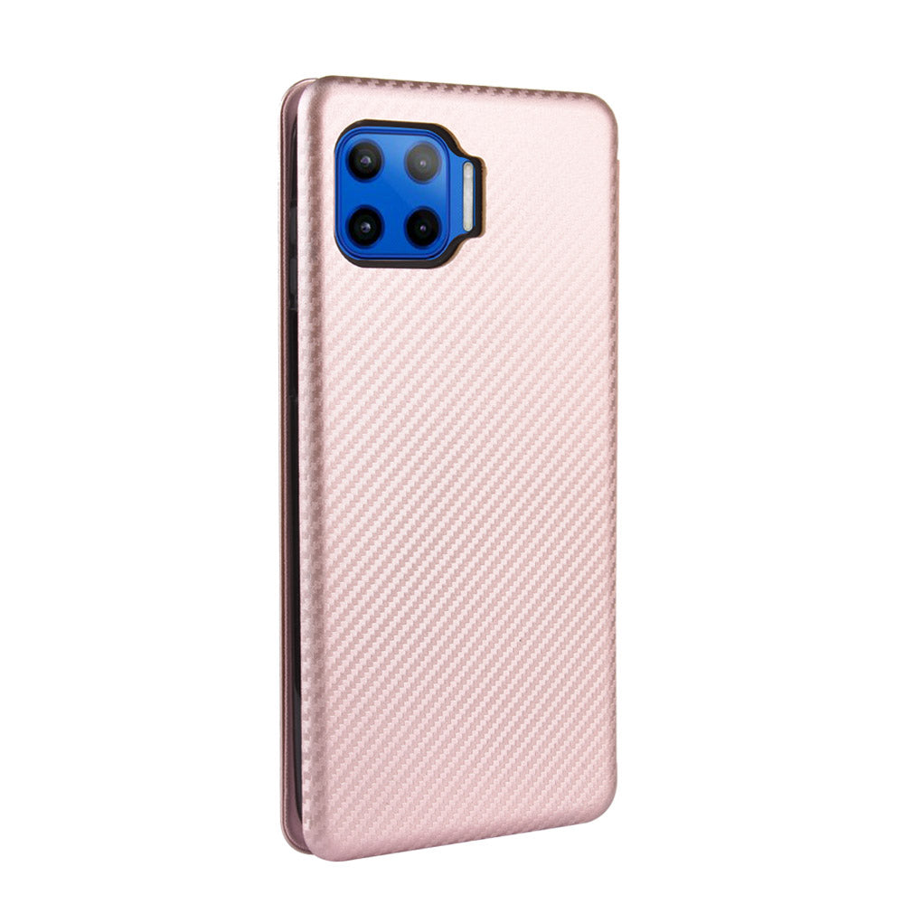 Auto-absorbed Carbon Fiber Texture Stand Leather Case for Motorola Moto G 5G Plus