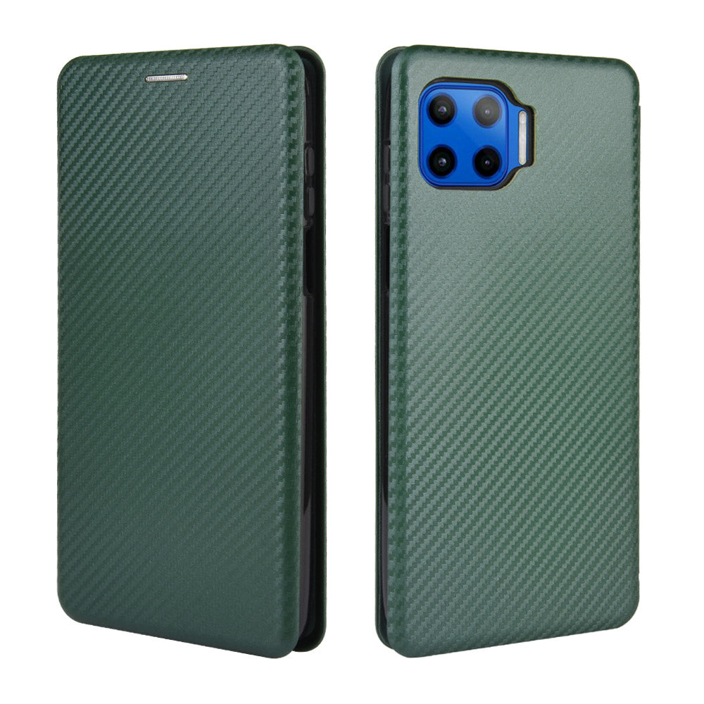 Auto-absorbed Carbon Fiber Texture Stand Leather Case for Motorola Moto G 5G Plus