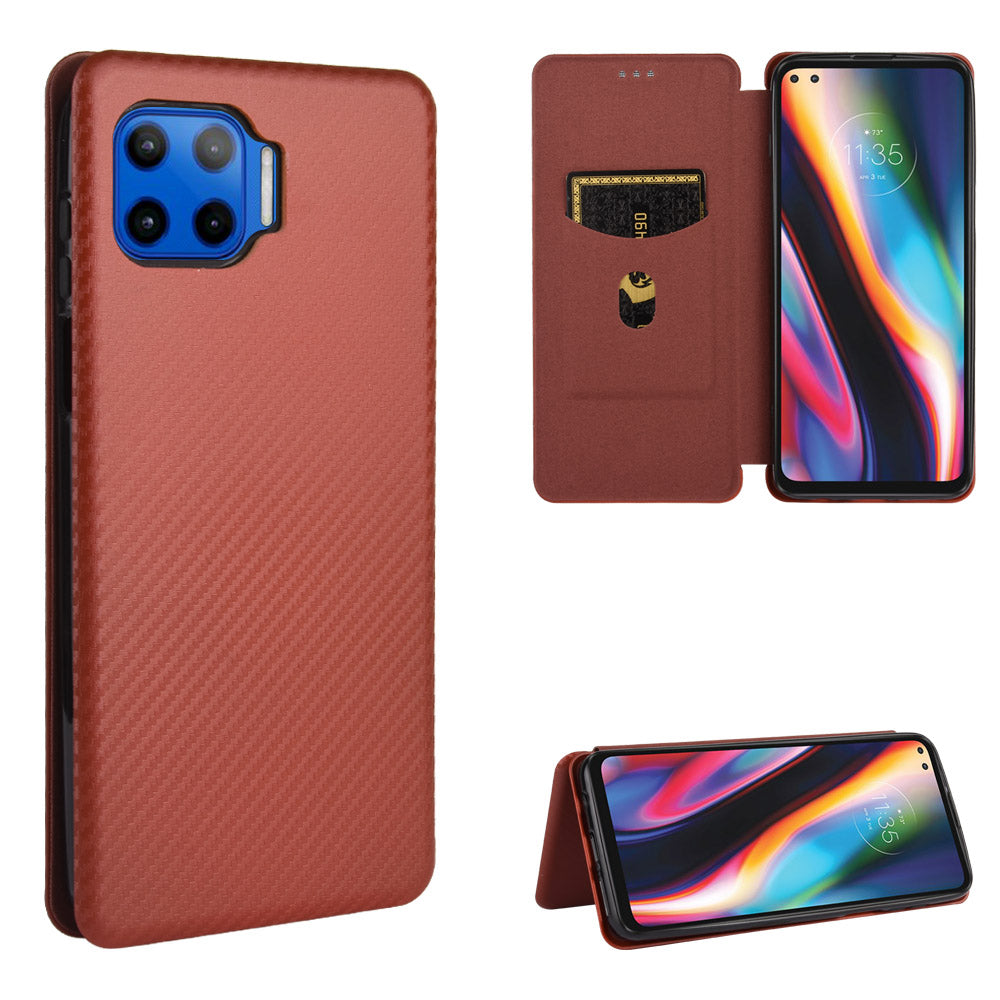 Auto-absorbed Carbon Fiber Texture Stand Leather Case for Motorola Moto G 5G Plus