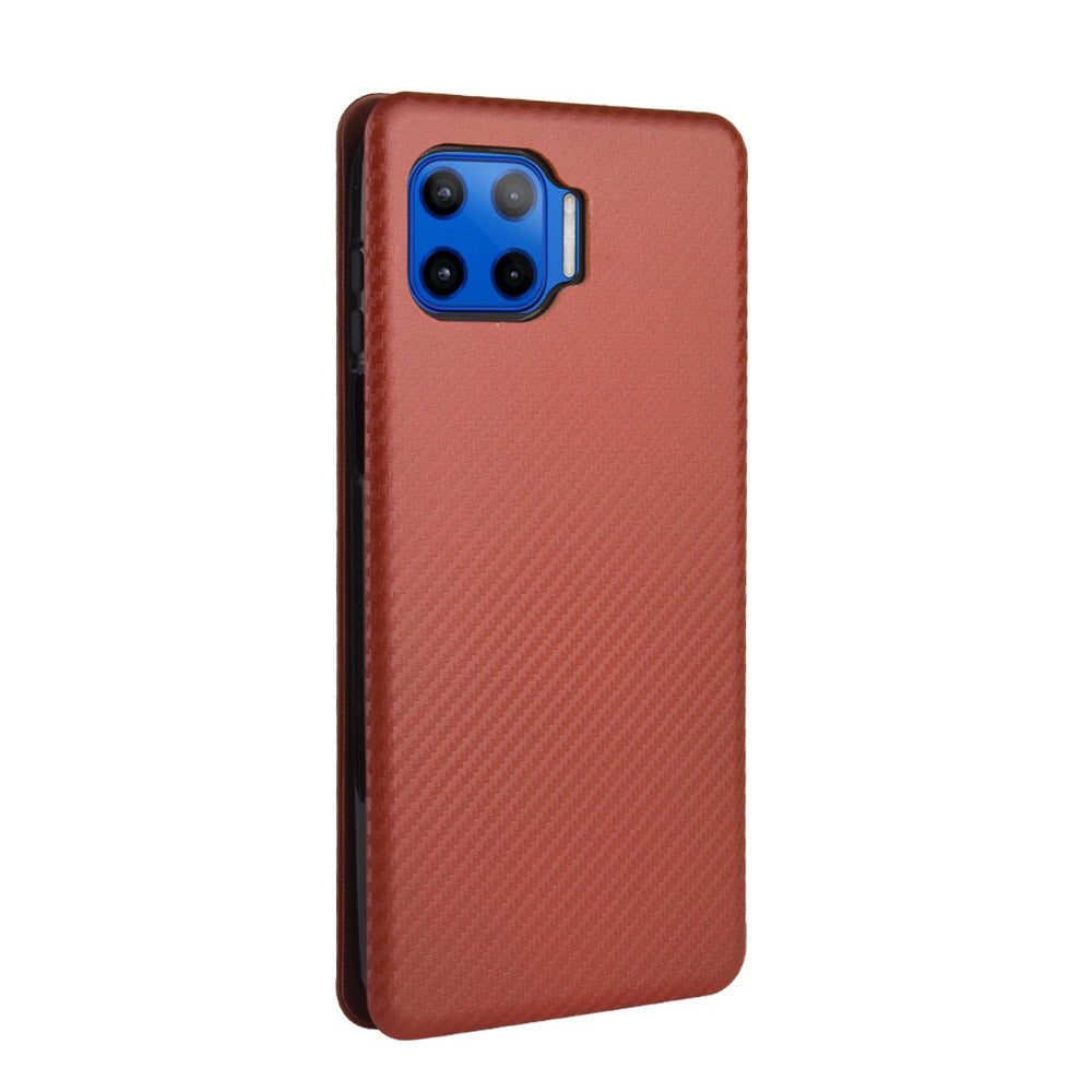 Auto-absorbed Carbon Fiber Texture Stand Leather Case for Motorola Moto G 5G Plus