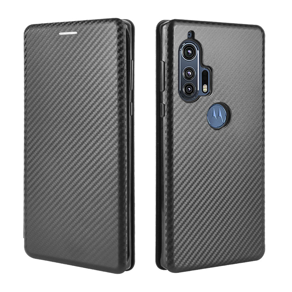 Auto-absorbed Carbon Fiber Texture Stand Leather Cover for Motorola Edge Plus