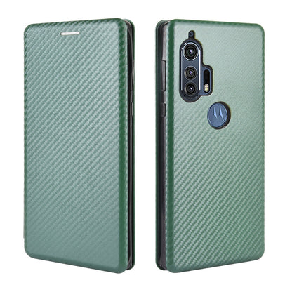 Auto-absorbed Carbon Fiber Texture Stand Leather Cover for Motorola Edge Plus