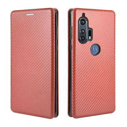 Auto-absorbed Carbon Fiber Texture Stand Leather Cover for Motorola Edge Plus