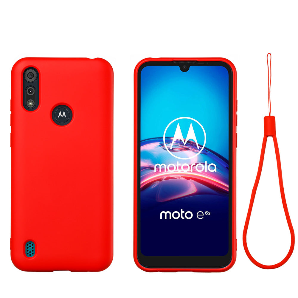 Liquid Silicone Phone Cover Case with Lanyard for Motorola Moto E6s (2020)