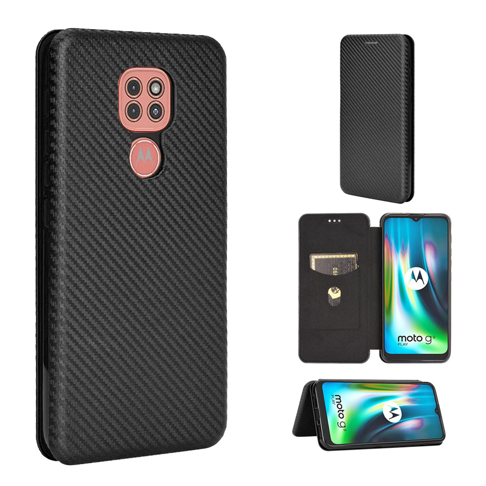 Carbon Fiber Skin Auto-absorbed Leather Cover for Motorola Moto G9 (India)/Moto G9 Play