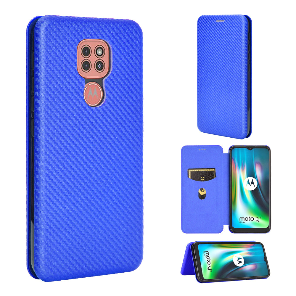 Carbon Fiber Skin Auto-absorbed Leather Cover for Motorola Moto G9 (India)/Moto G9 Play