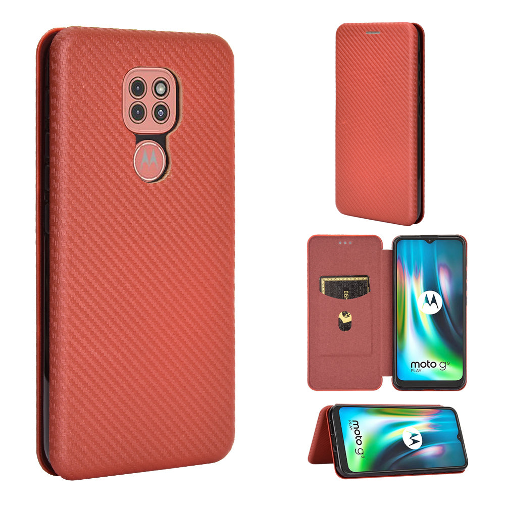 Carbon Fiber Skin Auto-absorbed Leather Cover for Motorola Moto G9 (India)/Moto G9 Play