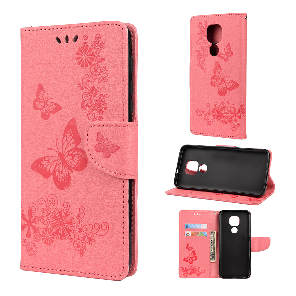 Imprint Butterfly Flower Leather Shell for Motorola Moto G9 Play