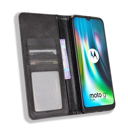 Auto-absorbed Retro PU Leather Shell Wallet Phone Cover for Motorola Moto E7 Plus