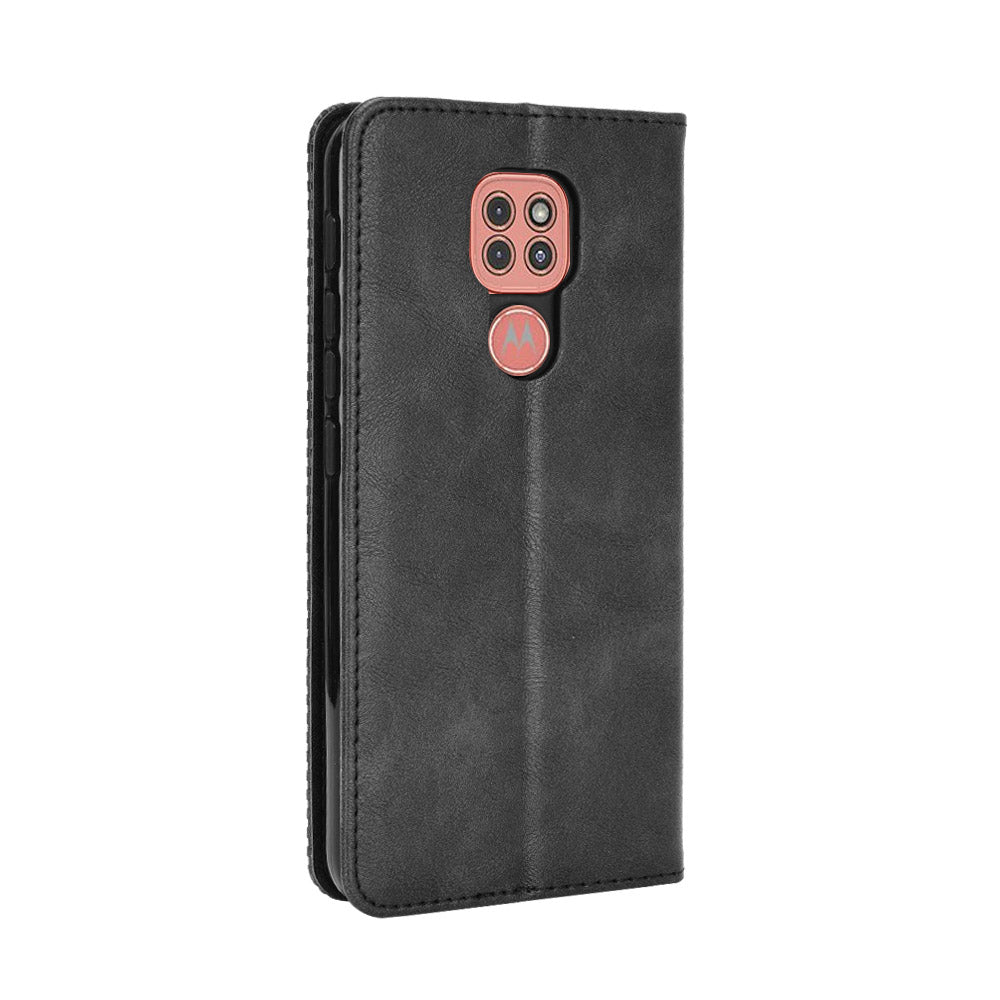 Auto-absorbed Retro PU Leather Shell Wallet Phone Cover for Motorola Moto E7 Plus