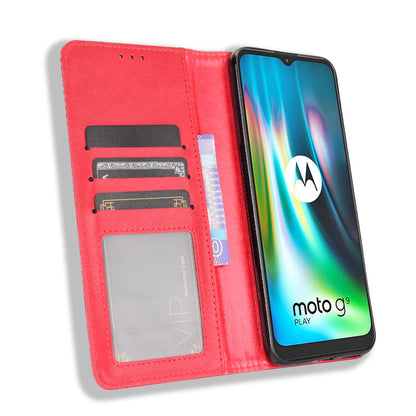 Auto-absorbed Retro PU Leather Shell Wallet Phone Cover for Motorola Moto E7 Plus