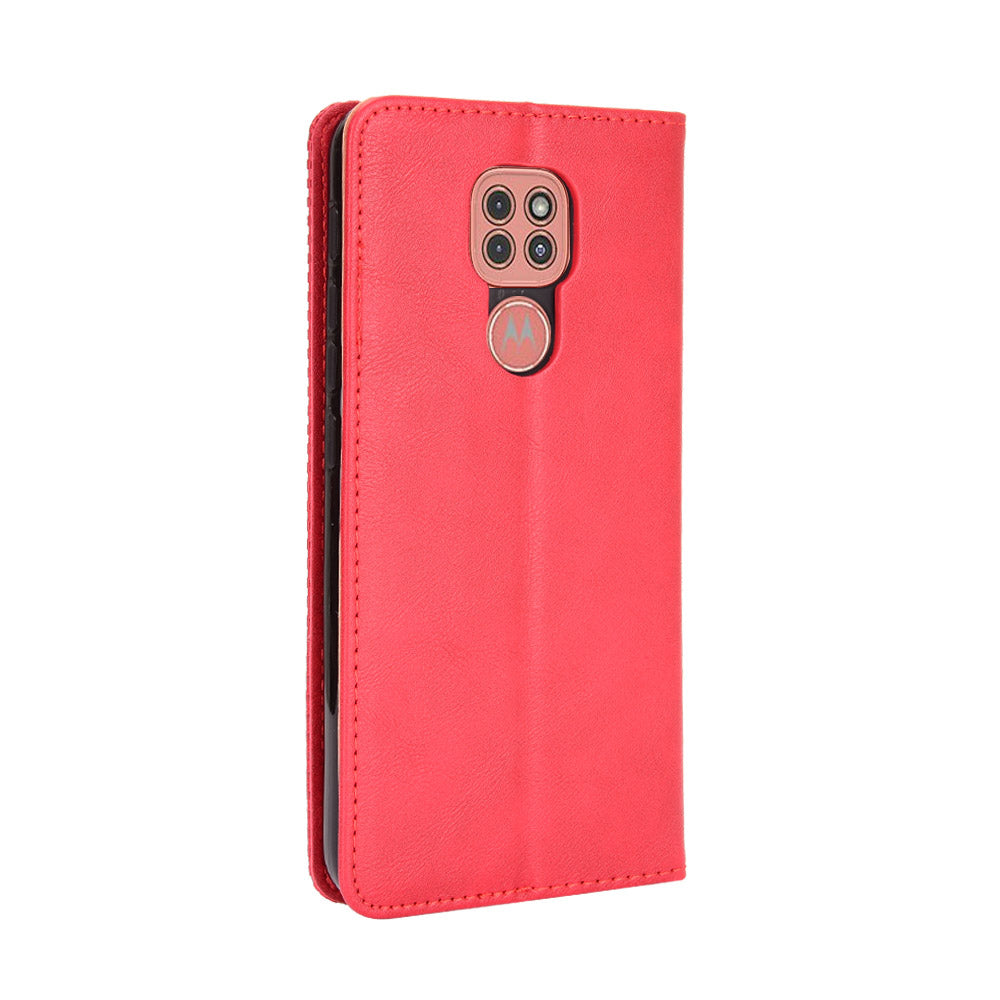 Auto-absorbed Retro PU Leather Shell Wallet Phone Cover for Motorola Moto E7 Plus