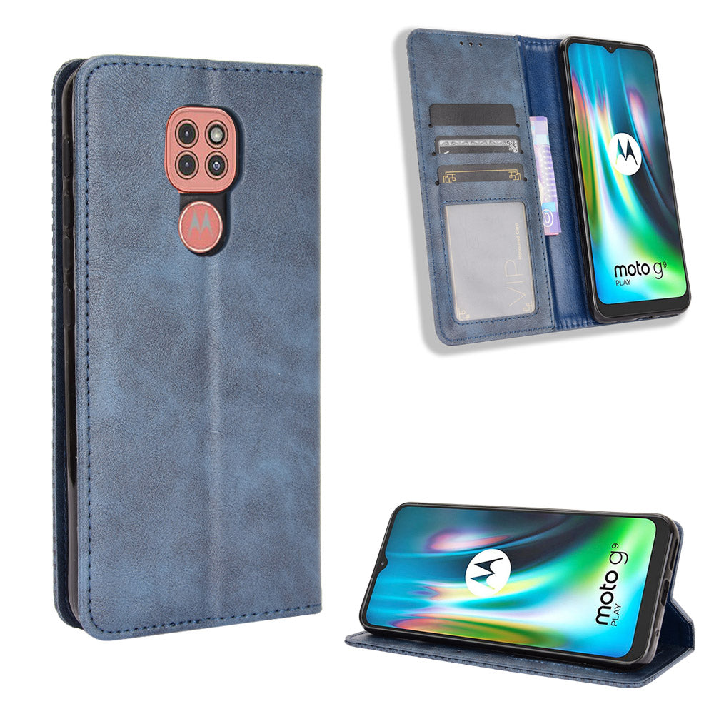 Auto-absorbed Retro PU Leather Shell Wallet Phone Cover for Motorola Moto E7 Plus