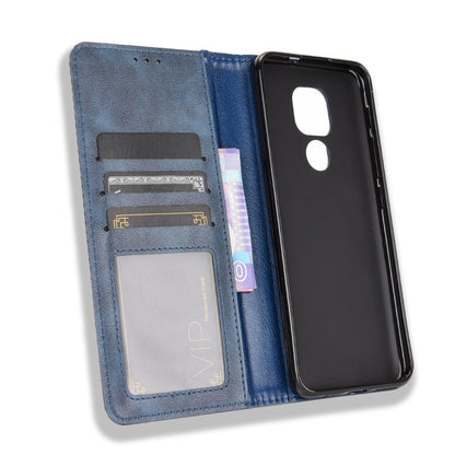 Auto-absorbed Retro PU Leather Shell Wallet Phone Cover for Motorola Moto E7 Plus