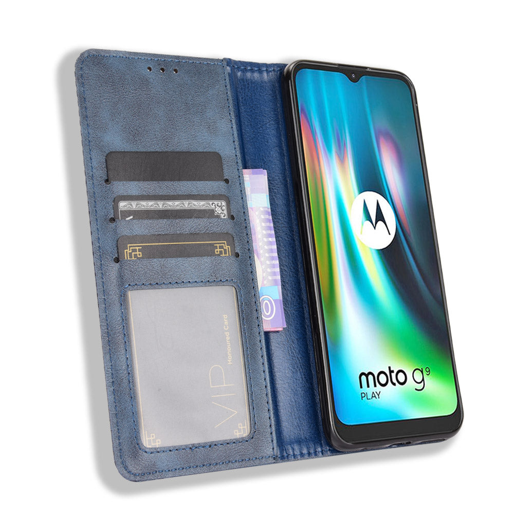 Auto-absorbed Retro PU Leather Shell Wallet Phone Cover for Motorola Moto E7 Plus