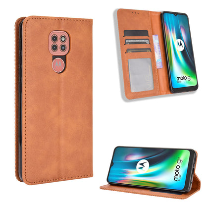 Auto-absorbed Retro PU Leather Shell Wallet Phone Cover for Motorola Moto E7 Plus