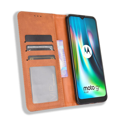 Auto-absorbed Retro PU Leather Shell Wallet Phone Cover for Motorola Moto E7 Plus