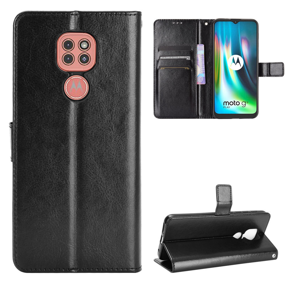 Crazy Horse Leather Shell with Wallet Stand Phone Case for Motorola Moto E7 Plus